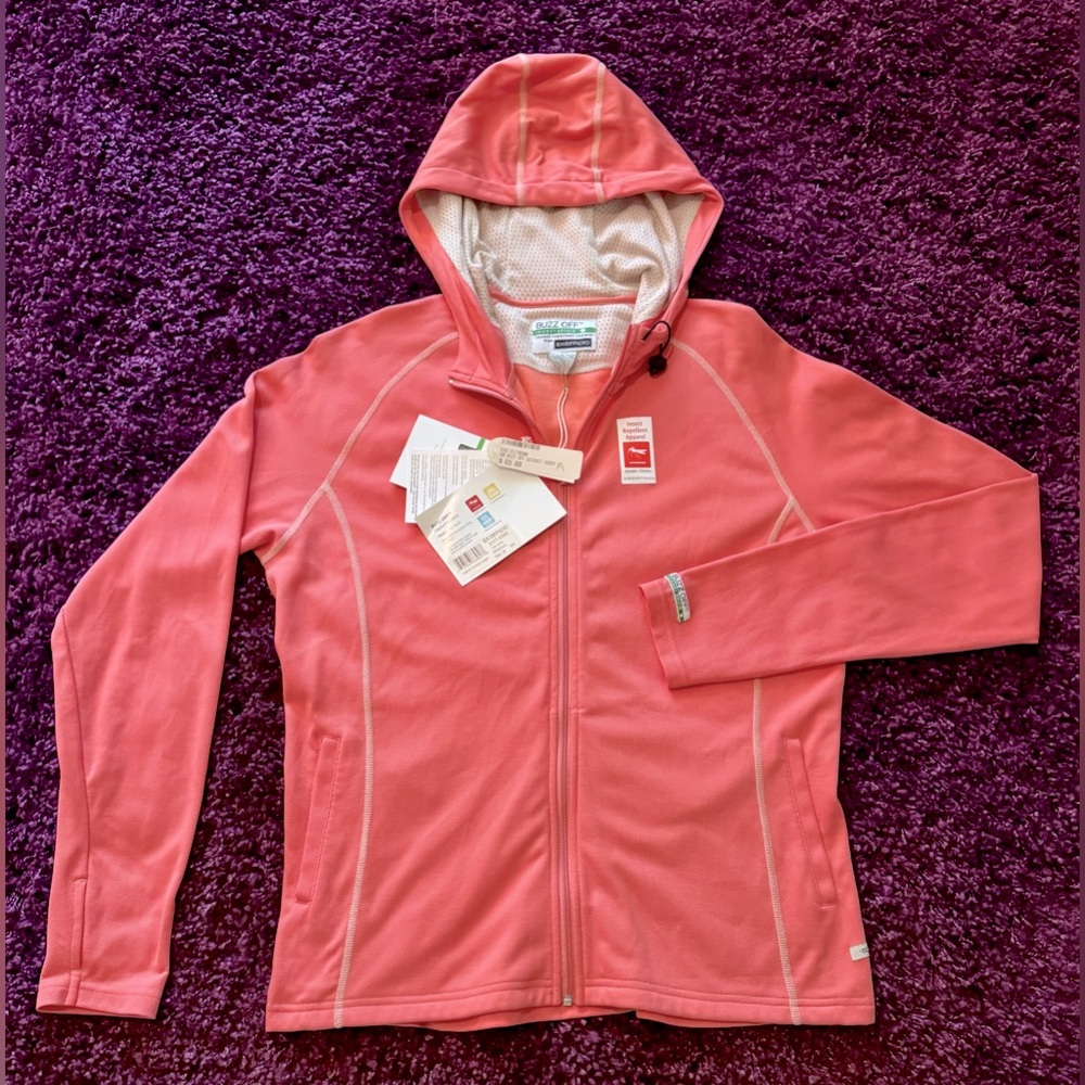 ExOfficio Buzz Off Plated Wicknit Coral Zip Hoodie Ladies M New With Tags
